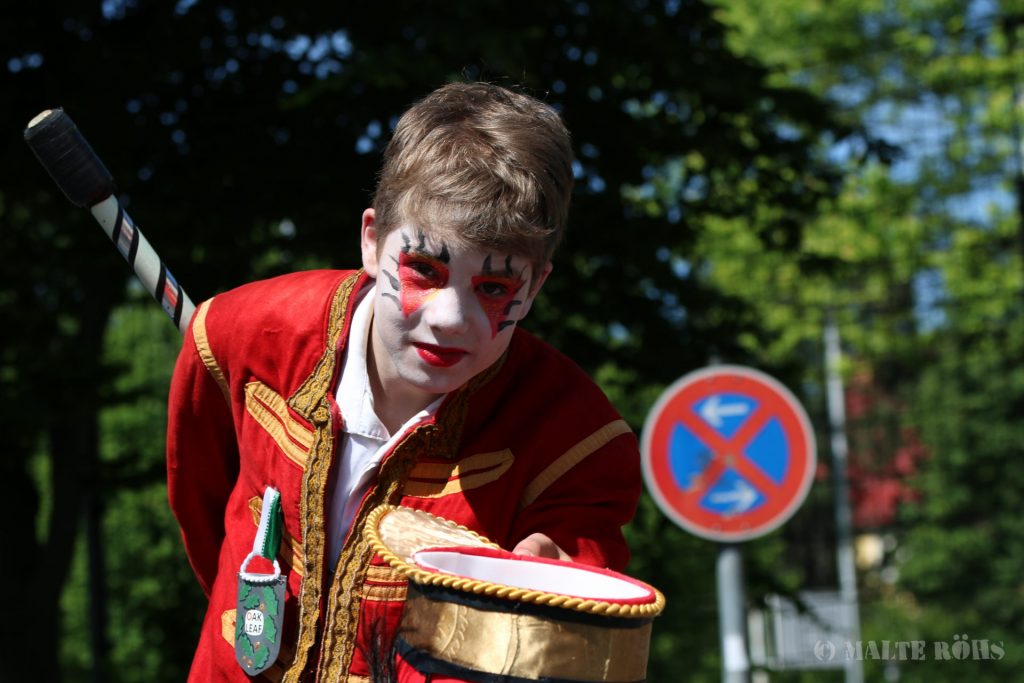 Stilt walker with a beautiful fancy dress during the Carnival der Kulturen 2015 in Bielefeld