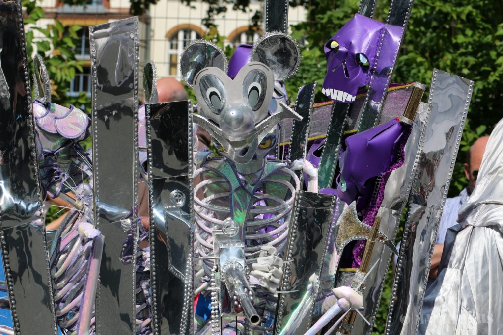 Man with a fancy dress during the Carnival der Kulturen 2015 in Bielefeld