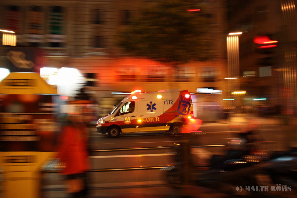 Panning photo of an ambulance in Madrid, Spain