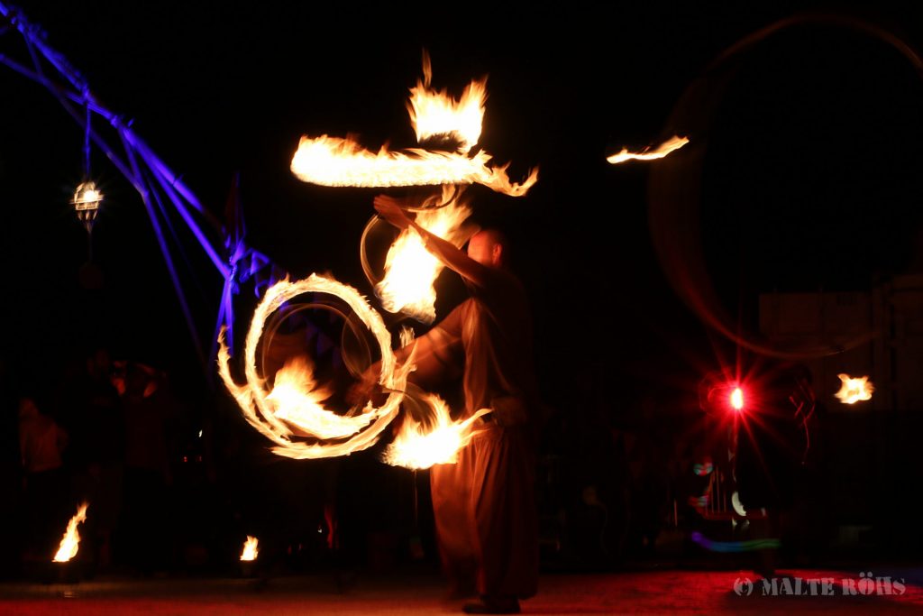 Fire performance on the fire space during the European Juggling Convention (EJC) 2016 in Almere, Netherlands